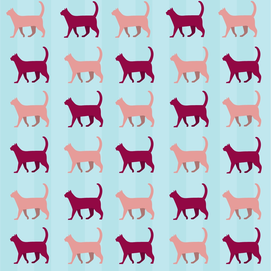 cat sihlouettes alternating in color from red to pink